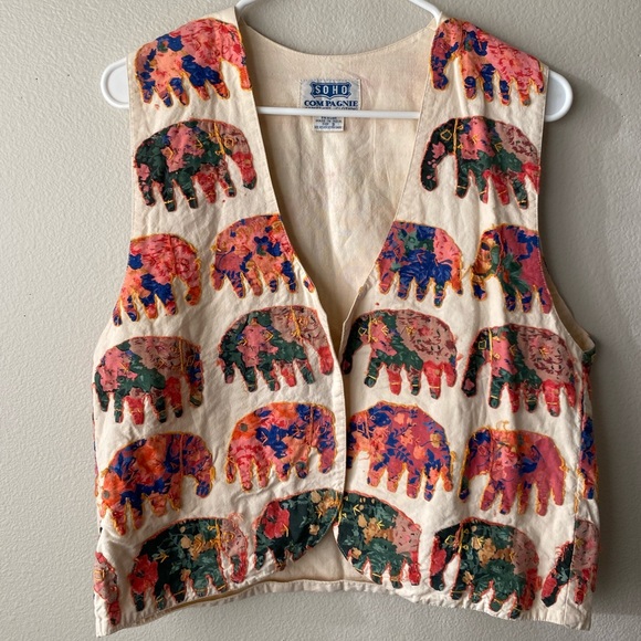 Elephant Patchwork Quilted Vest VINTAGE - Picture 4 of 7